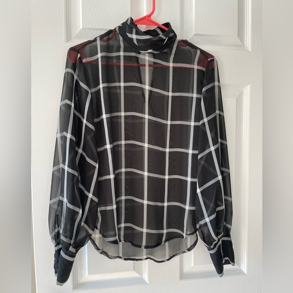 Prologue Sheer Windowpane Turtle Neck Blouse - Picture 1 of 6